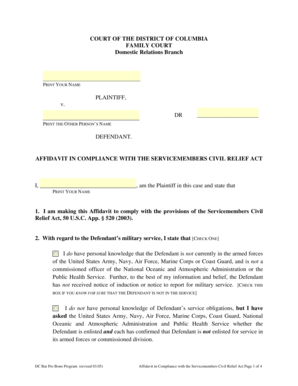 Affidavit in Compliance with the Servicemembers Civil Relief Act