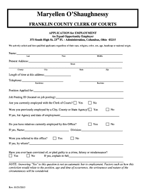 Franklin County Clerk of Courts Employment Application