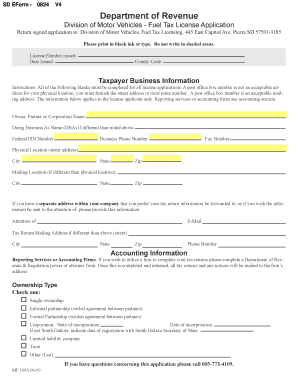 South Dakota Fuel Tax License Application