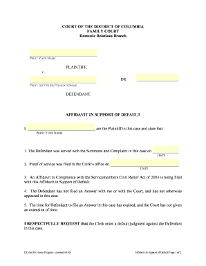 Affidavit in Support of Default