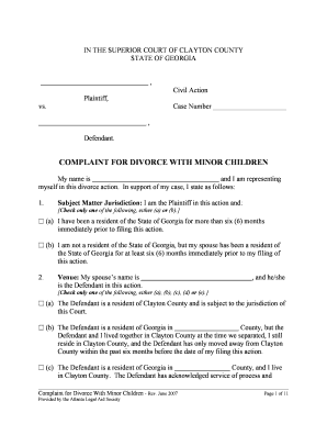 Complaint for Divorce With Minor Children