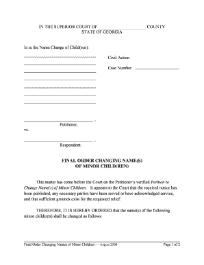 Final Order Changing Names of Minor Children