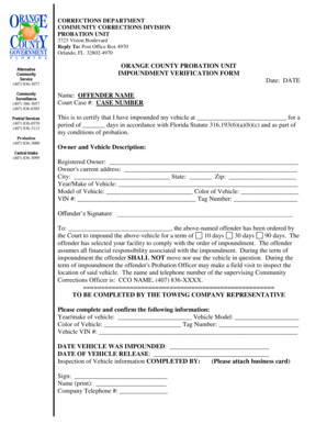 Florida Impoundment Verification Form