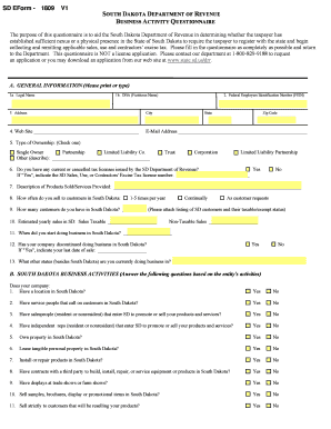 South Dakota Business Activity Questionnaire