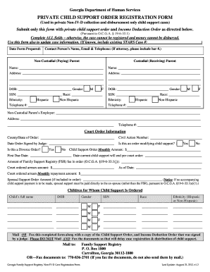 Georgia Private Child Support Order Registration Form