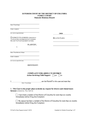 Complaint for Absolute Divorce