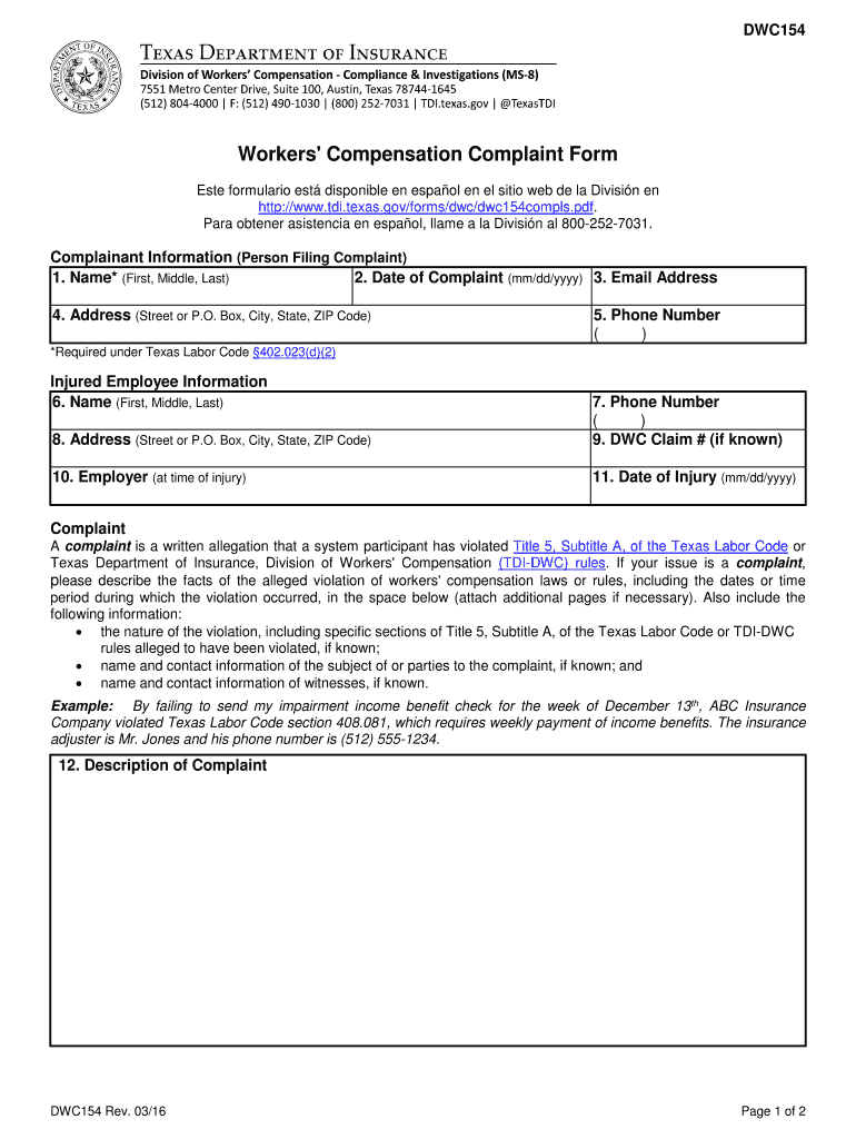 texas workers compensation complaint Preview on Page 1