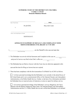 Affidavit in Support of Default