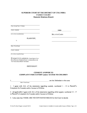 Consent Answer to Complaint for Custody and/or Access to Children