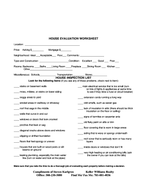 House Evaluation Worksheet