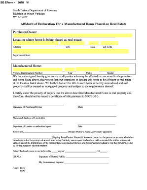 Affidavit for Manufactured Home as Real Estate