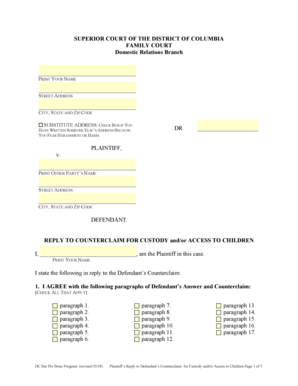 Plaintiff's Reply to Defendant's Counterclaim for Custody and/or Access to Children