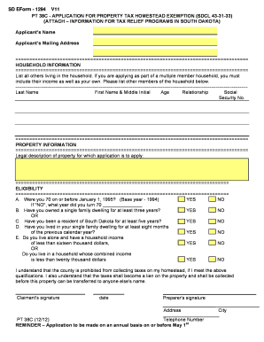 South Dakota Property Tax Homestead Exemption Application