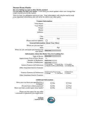 Dream Home Finder Real Estate Inquiry Form