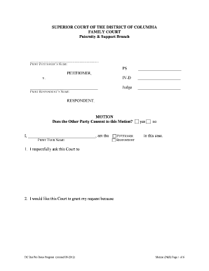 DC Paternity and Support Motion Form