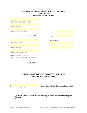 Answer to Petition to Establish Paternity and/or For Child Support