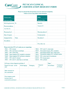 PET Scan Clinical Certification Request Form