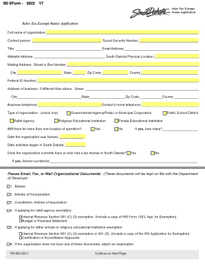South Dakota Sales Tax Exempt Status Application