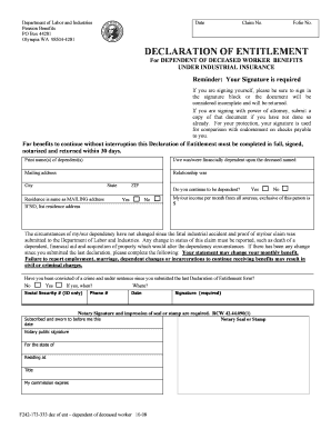 Declaration of Entitlement for Deceased Worker Dependents