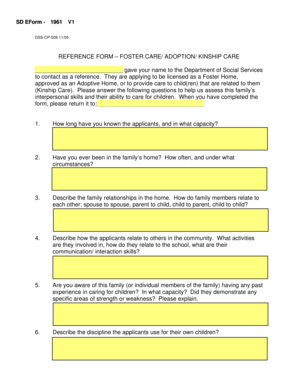 Foster Care Adoption Reference Form
