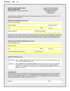 South Dakota Direct Deposit Enrollment for Child Support