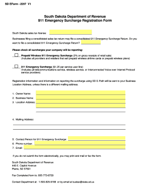 South Dakota 911 Emergency Surcharge Registration Form