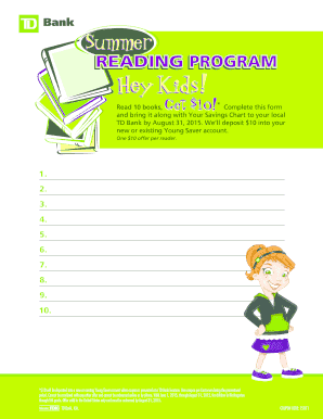 TD Bank Summer Reading Program Form