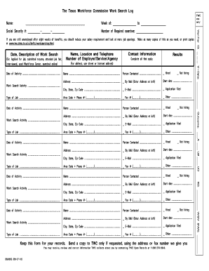 Texas Workforce Commission Work Search Log
