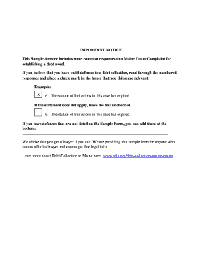Maine Court Complaint Answer Form