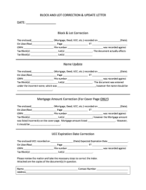 Block and Lot Correction Letter