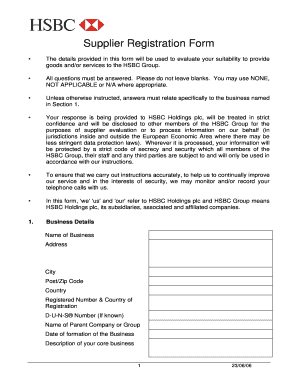 HSBC Supplier Registration Form