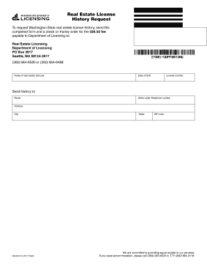 Washington Real Estate License History Request