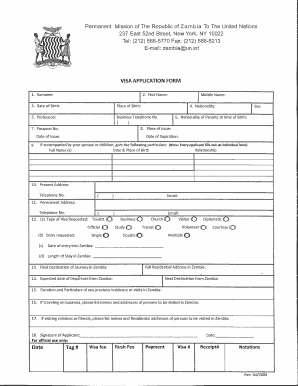 Zambia Visa Application Form