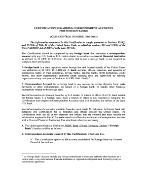 Certification Regarding Correspondent Accounts for Foreign Banks