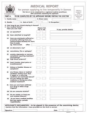 Samoa Temporary Residence Medical Report
