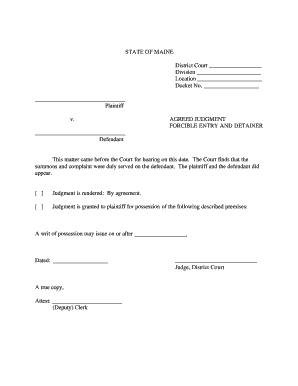 Agreed Judgment for Forcible Entry and Detainer
