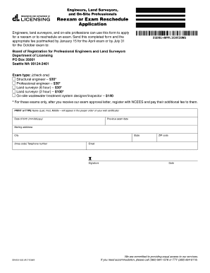 Washington State Professional Engineer and Land Surveyor Exam Reexam or Reschedule Application