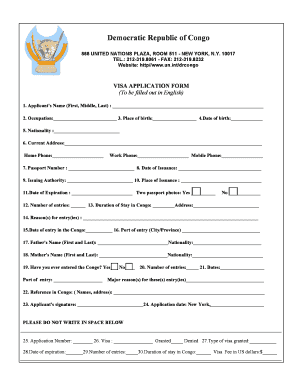 Democratic Republic of Congo Visa Application Form