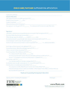 Child Care Daycare Supplemental Application