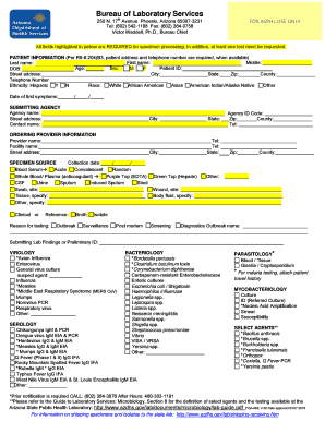 Arizona State Public Health Lab Specimen Form