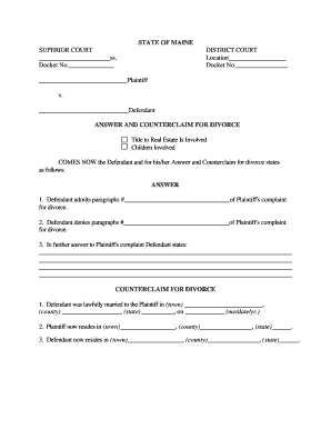 Maine Divorce Answer and Counterclaim Form