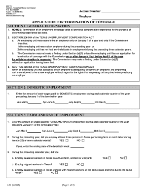 Texas Employer Application for Termination of Coverage