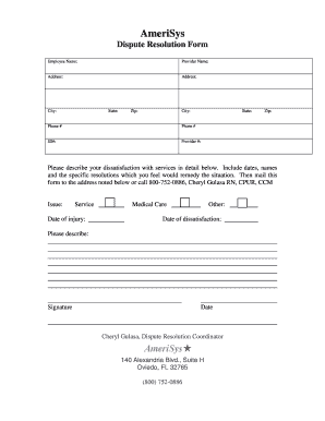 Workers' Compensation Dispute Resolution Form