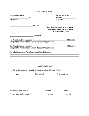 Maine Answer and Counterclaim for Parental Rights and Responsibilities