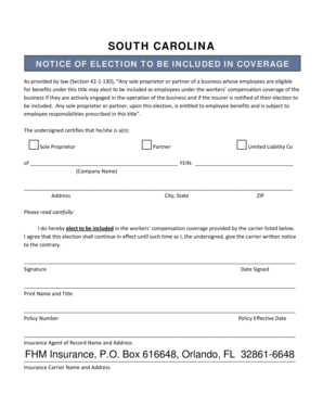 South Carolina Notice of Election to Be Included in Workers' Compensation Coverage
