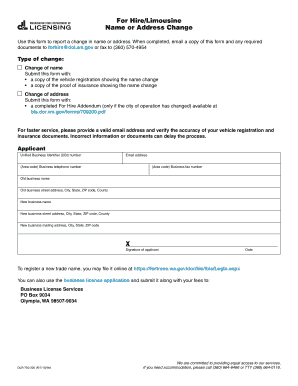 Washington For Hire/Limousine Name or Address Change Form