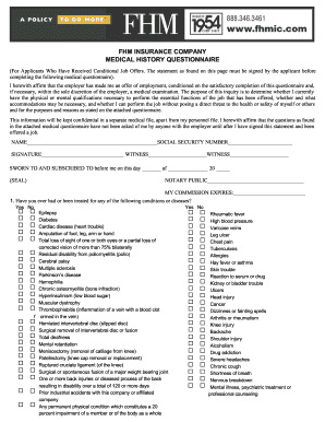 FHM Medical History Questionnaire