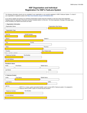 NSF Organization and Individual Registration Form