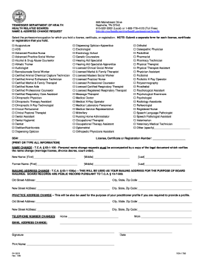 Tennessee Health Professional Name and Address Change Request