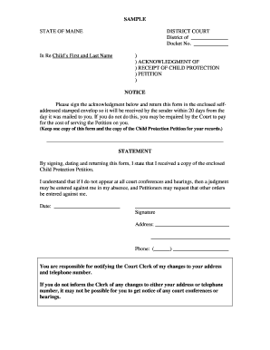 Acknowledgment of Receipt of Child Protection Petition